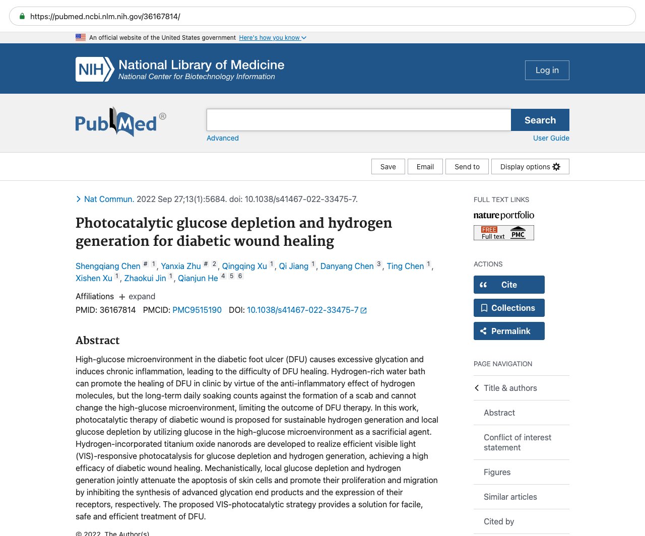 Screenshot — PubMed 36167814